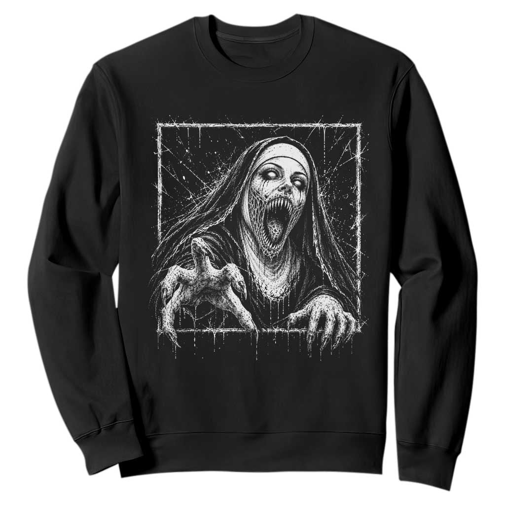 Horror Creepy Nun Demon Unholy Evil Occult Scary Goth Graphic Halloween Sweatshirt