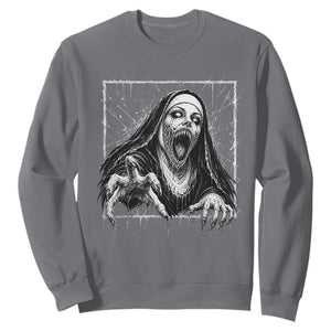 Horror Creepy Nun Demon Unholy Evil Occult Scary Goth Graphic Halloween Sweatshirt