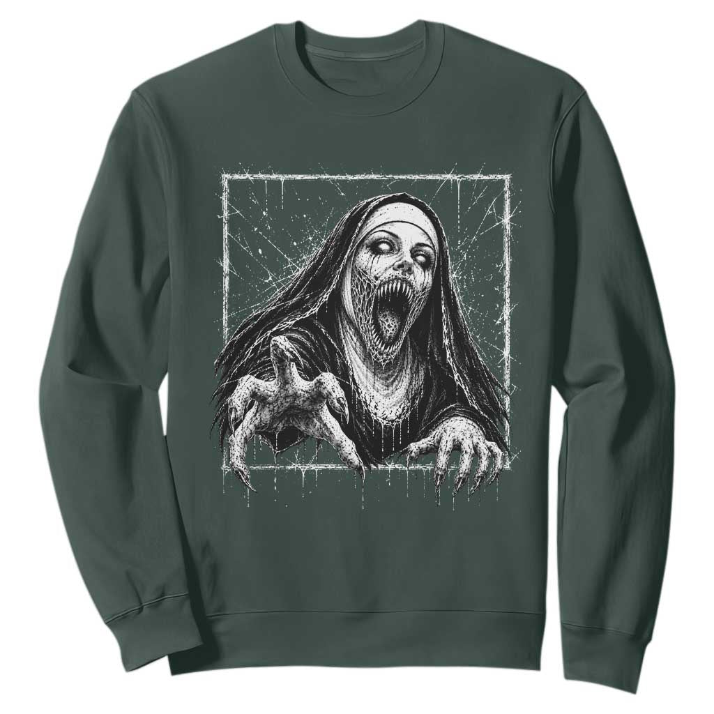 Horror Creepy Nun Demon Unholy Evil Occult Scary Goth Graphic Halloween Sweatshirt