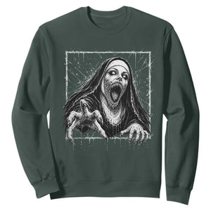 Horror Creepy Nun Demon Unholy Evil Occult Scary Goth Graphic Halloween Sweatshirt