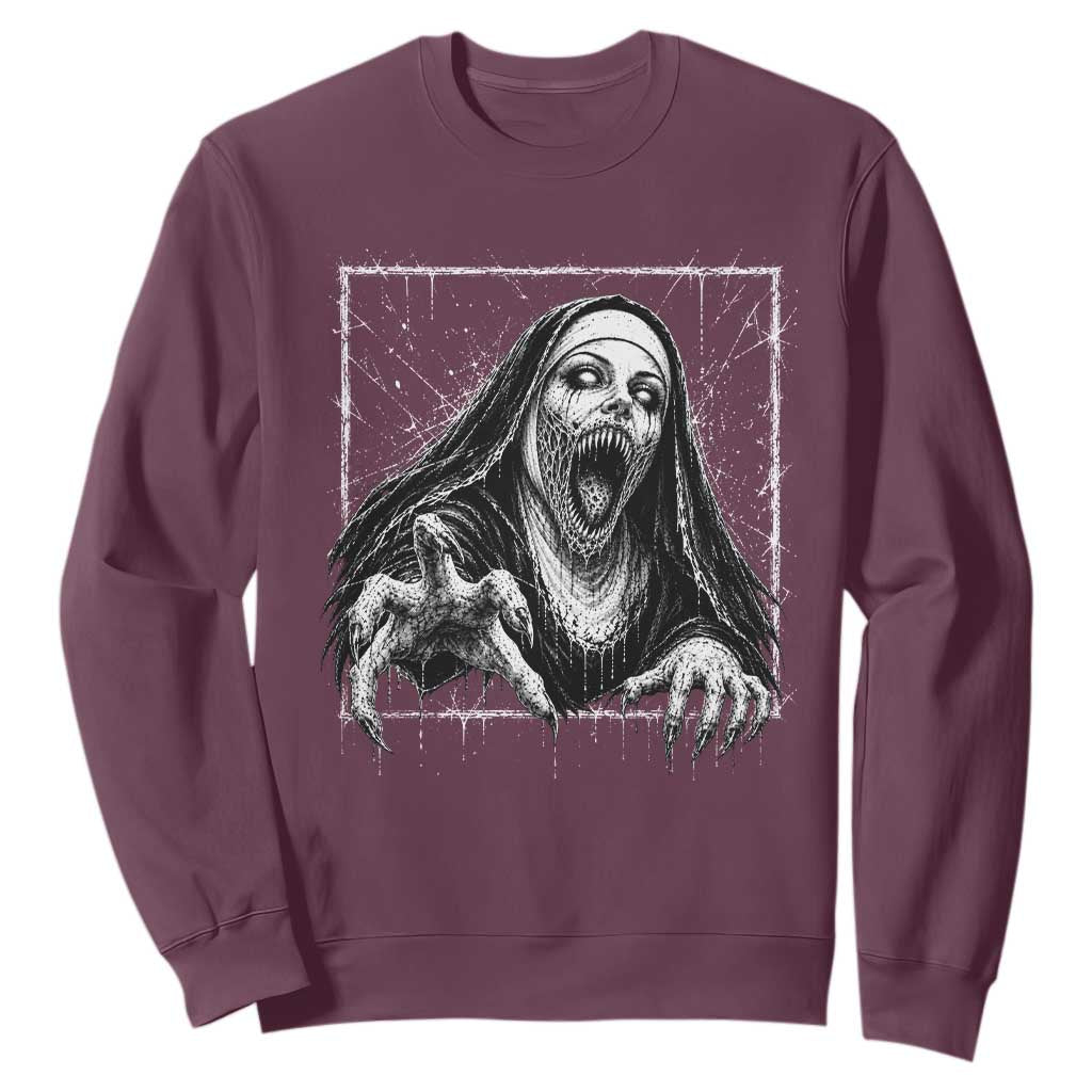 Horror Creepy Nun Demon Unholy Evil Occult Scary Goth Graphic Halloween Sweatshirt