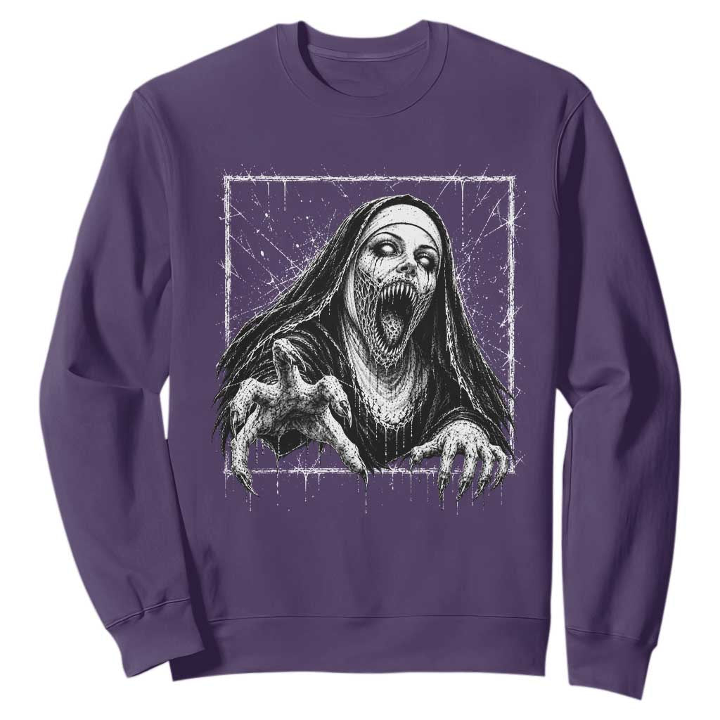 Horror Creepy Nun Demon Unholy Evil Occult Scary Goth Graphic Halloween Sweatshirt