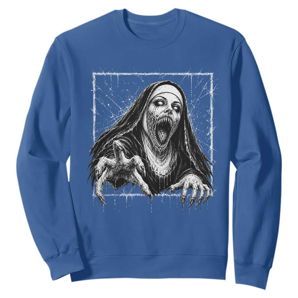 Horror Creepy Nun Demon Unholy Evil Occult Scary Goth Graphic Halloween Sweatshirt