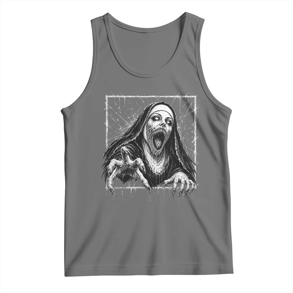 Horror Creepy Nun Demon Unholy Evil Occult Scary Goth Graphic Halloween Tank Top
