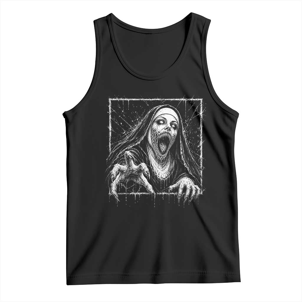 Horror Creepy Nun Demon Unholy Evil Occult Scary Goth Graphic Halloween Tank Top