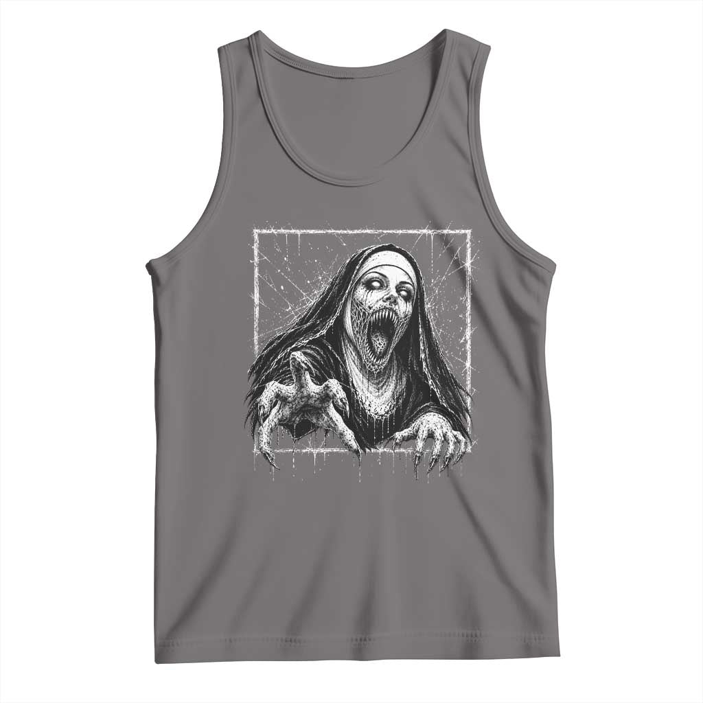 Horror Creepy Nun Demon Unholy Evil Occult Scary Goth Graphic Halloween Tank Top
