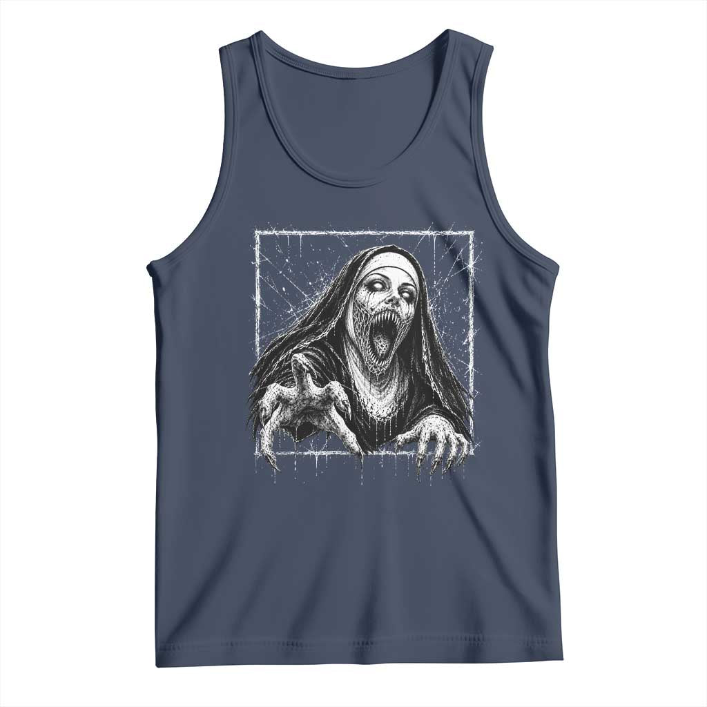 Horror Creepy Nun Demon Unholy Evil Occult Scary Goth Graphic Halloween Tank Top