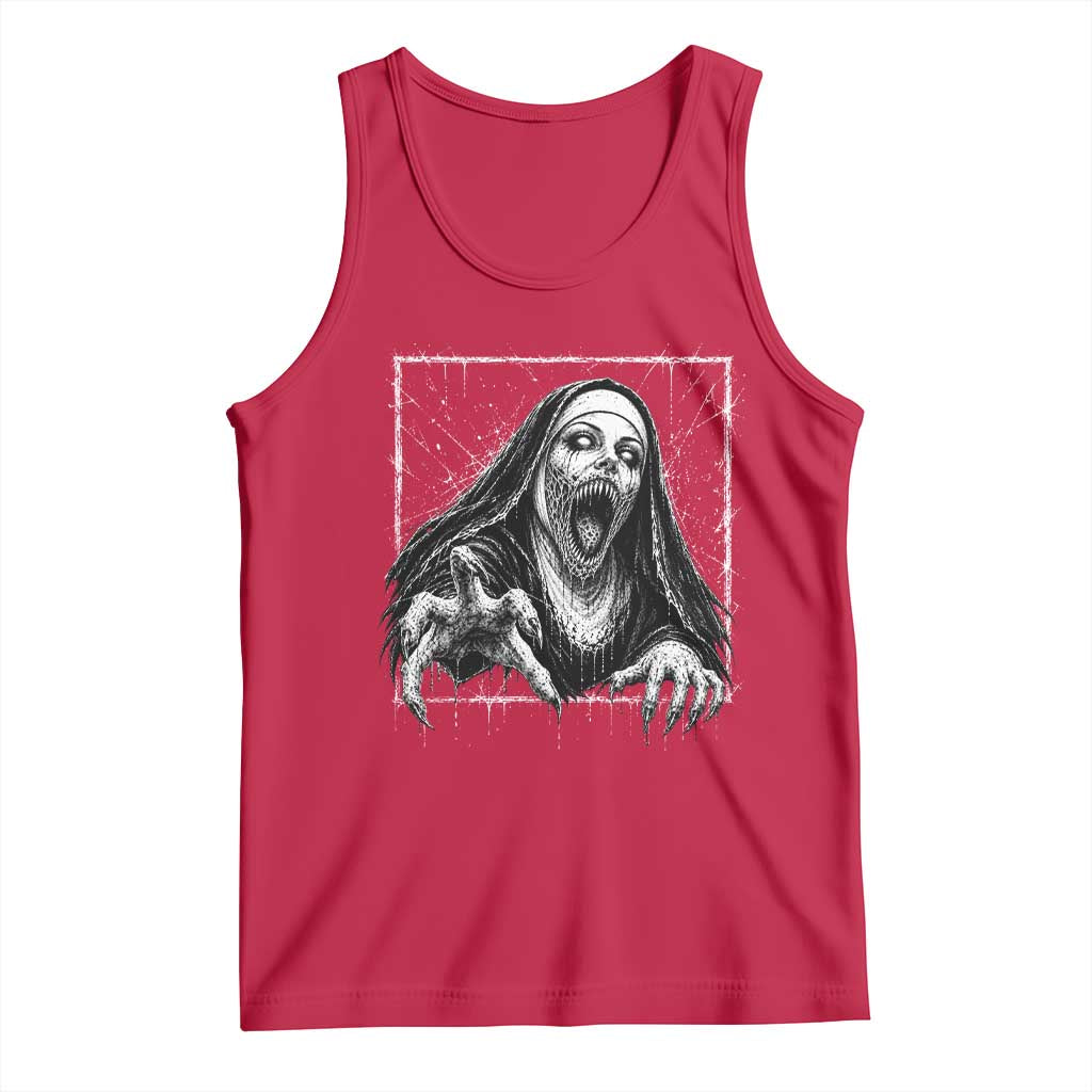 Horror Creepy Nun Demon Unholy Evil Occult Scary Goth Graphic Halloween Tank Top