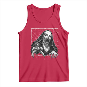 Horror Creepy Nun Demon Unholy Evil Occult Scary Goth Graphic Halloween Tank Top
