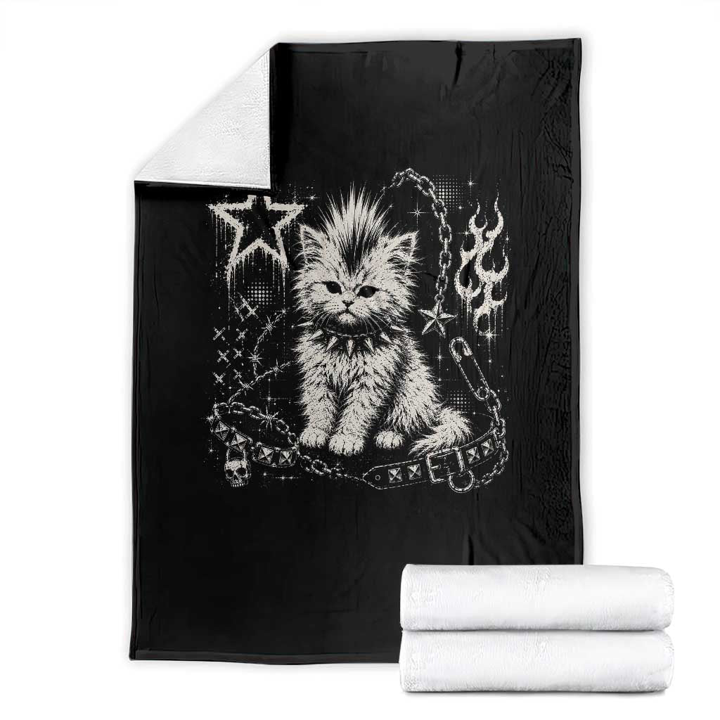Punk Rock Kitten Mohawk Spooky Y2K Grunge Cat Graphic Throw Blanket