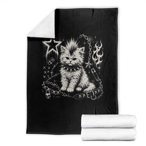 Punk Rock Kitten Mohawk Spooky Y2K Grunge Cat Graphic Throw Blanket