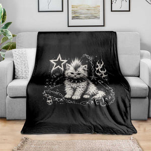Punk Rock Kitten Mohawk Spooky Y2K Grunge Cat Graphic Throw Blanket