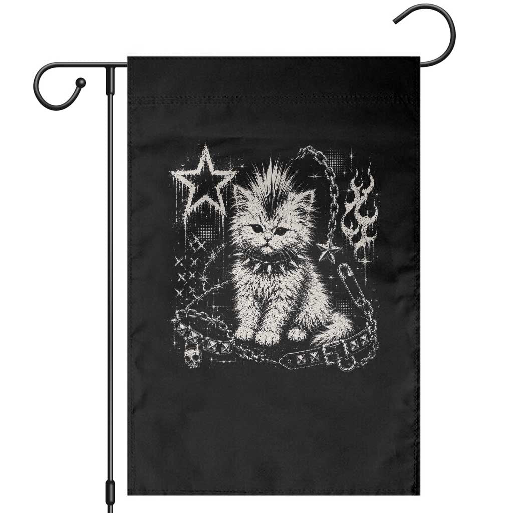 Punk Rock Kitten Mohawk Spooky Y2K Grunge Cat Graphic Garden Flag