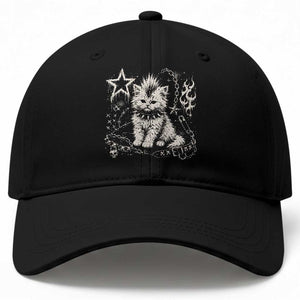 Punk Rock Kitten Mohawk Spooky Y2K Grunge Cat Graphic Baseball Cap