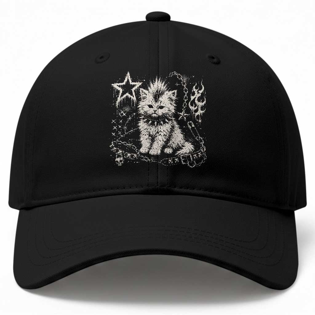 Punk Rock Kitten Mohawk Spooky Y2K Grunge Cat Graphic Baseball Cap