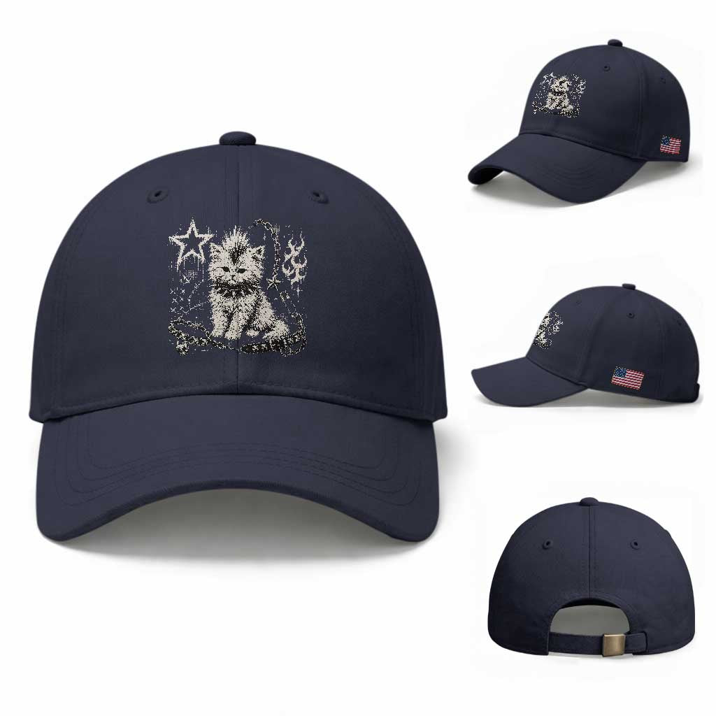 Punk Rock Kitten Mohawk Spooky Y2K Grunge Cat Graphic Baseball Cap
