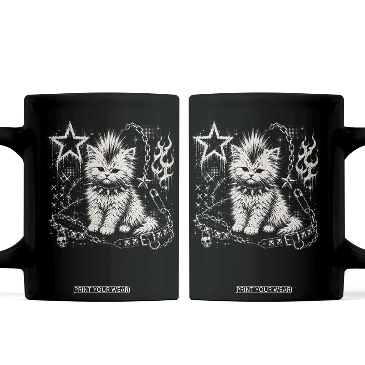Punk Rock Kitten Mohawk Spooky Y2K Grunge Cat Graphic Coffee Mug