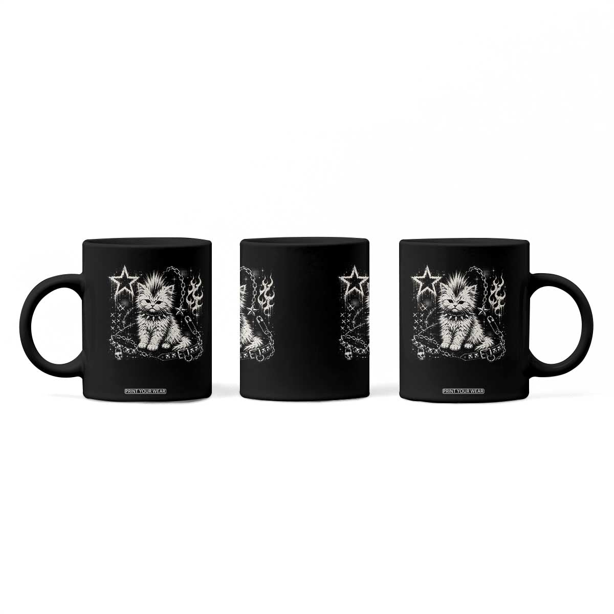 Punk Rock Kitten Mohawk Spooky Y2K Grunge Cat Graphic Coffee Mug