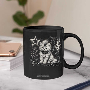 Punk Rock Kitten Mohawk Spooky Y2K Grunge Cat Graphic Coffee Mug