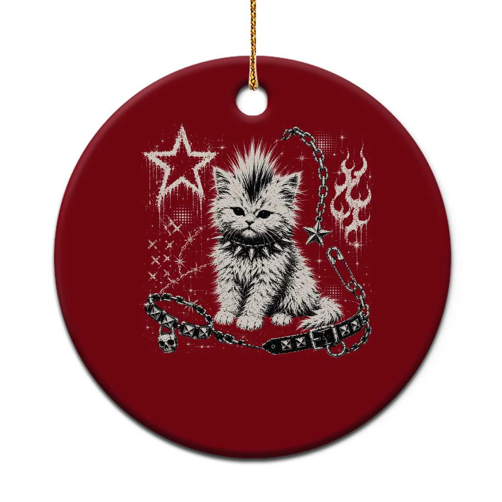 Punk Rock Kitten Mohawk Spooky Y2K Grunge Cat Graphic Ceramic Ornament