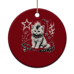 Punk Rock Kitten Mohawk Spooky Y2K Grunge Cat Graphic Ceramic Ornament