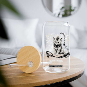 Punk Rock Kitten Mohawk Spooky Y2K Grunge Cat Graphic Glass Can