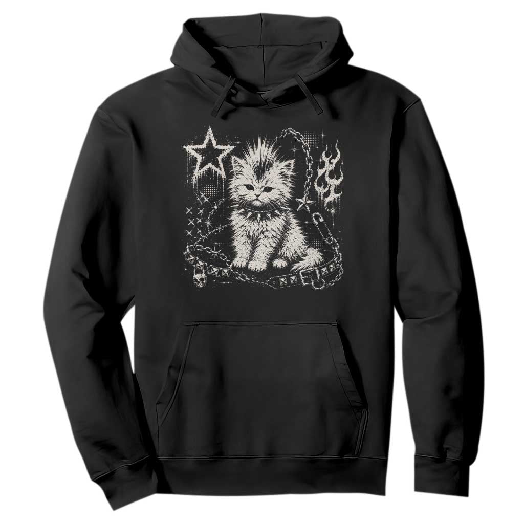Punk Rock Kitten Mohawk Spooky Y2K Grunge Cat Graphic Hoodie
