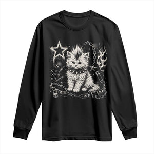 Punk Rock Kitten Mohawk Spooky Y2K Grunge Cat Graphic Long Sleeve Shirt