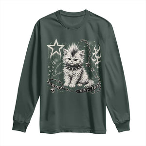 Punk Rock Kitten Mohawk Spooky Y2K Grunge Cat Graphic Long Sleeve Shirt