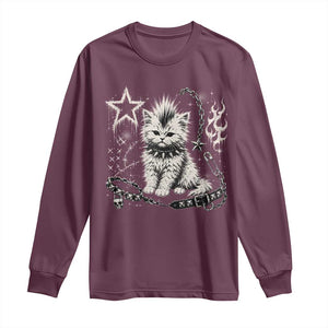 Punk Rock Kitten Mohawk Spooky Y2K Grunge Cat Graphic Long Sleeve Shirt