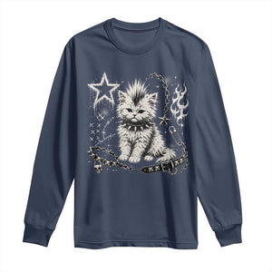 Punk Rock Kitten Mohawk Spooky Y2K Grunge Cat Graphic Long Sleeve Shirt