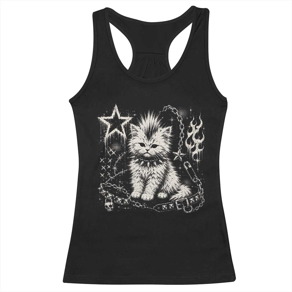 Punk Rock Kitten Mohawk Spooky Y2K Grunge Cat Graphic Racerback Tank Top