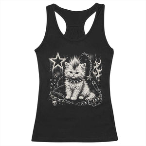 Punk Rock Kitten Mohawk Spooky Y2K Grunge Cat Graphic Racerback Tank Top