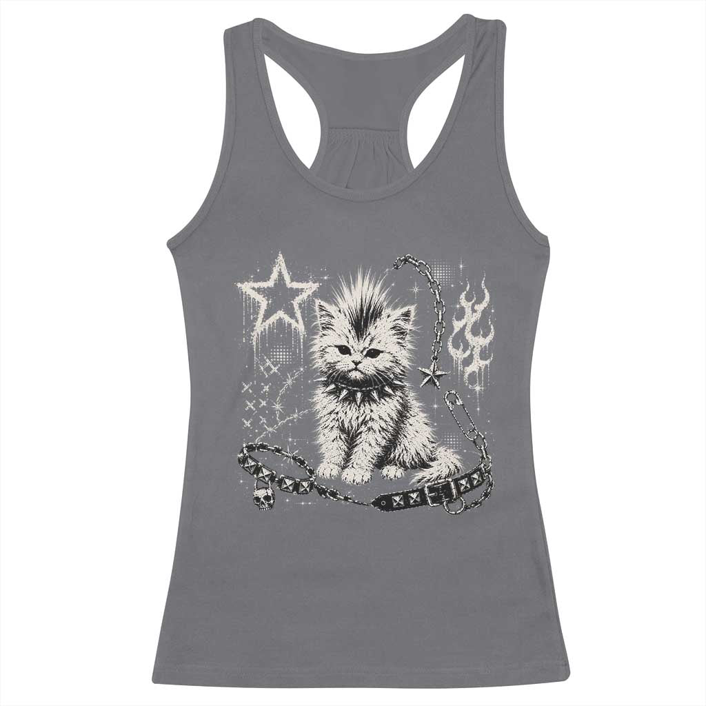 Punk Rock Kitten Mohawk Spooky Y2K Grunge Cat Graphic Racerback Tank Top