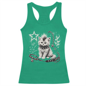 Punk Rock Kitten Mohawk Spooky Y2K Grunge Cat Graphic Racerback Tank Top