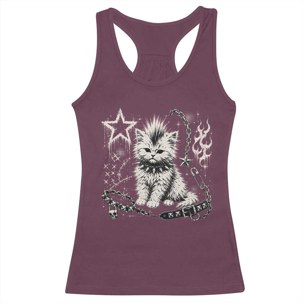 Punk Rock Kitten Mohawk Spooky Y2K Grunge Cat Graphic Racerback Tank Top