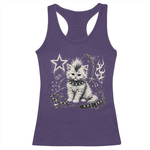 Punk Rock Kitten Mohawk Spooky Y2K Grunge Cat Graphic Racerback Tank Top