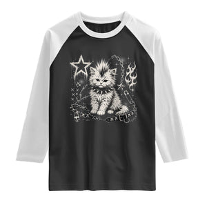 Punk Rock Kitten Mohawk Spooky Y2K Grunge Cat Graphic Raglan Shirt