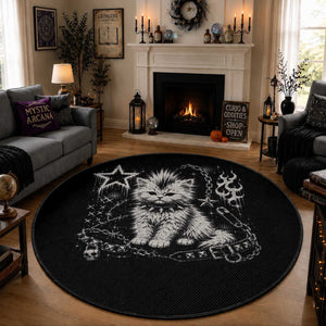 Punk Rock Kitten Mohawk Spooky Y2K Grunge Cat Graphic Round Rug