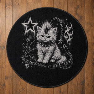 Punk Rock Kitten Mohawk Spooky Y2K Grunge Cat Graphic Round Rug