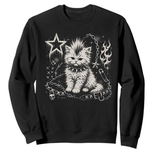 Punk Rock Kitten Mohawk Spooky Y2K Grunge Cat Graphic Sweatshirt