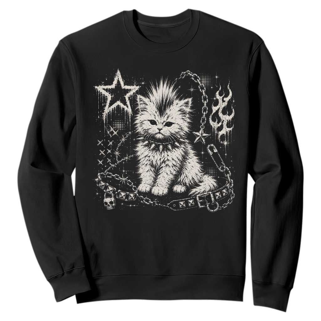 Punk Rock Kitten Mohawk Spooky Y2K Grunge Cat Graphic Sweatshirt