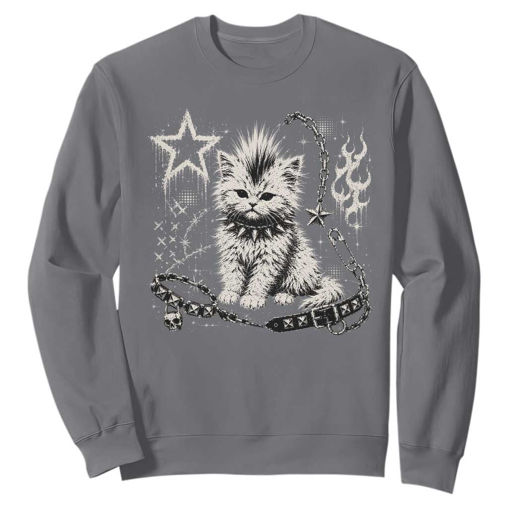 Punk Rock Kitten Mohawk Spooky Y2K Grunge Cat Graphic Sweatshirt