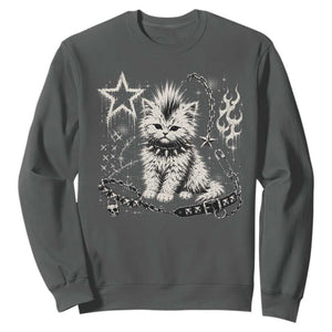 Punk Rock Kitten Mohawk Spooky Y2K Grunge Cat Graphic Sweatshirt