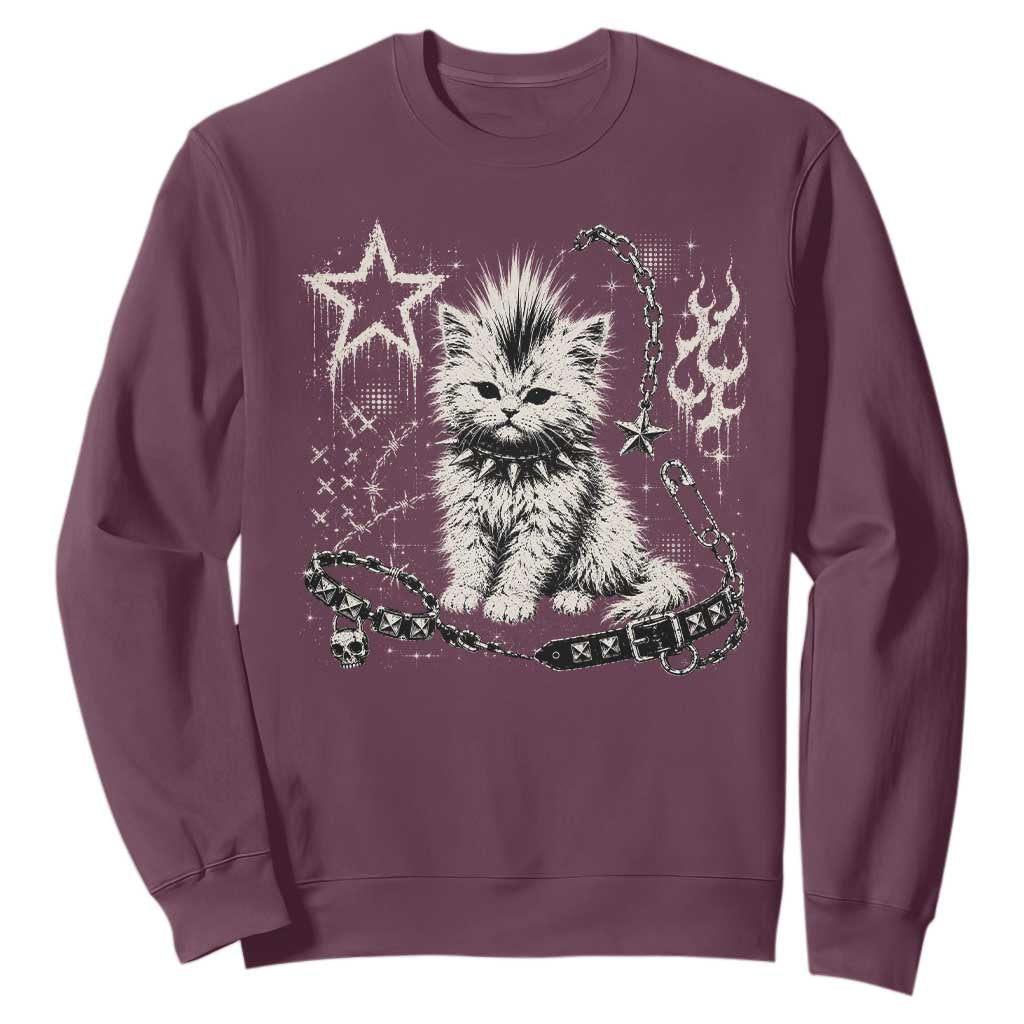 Punk Rock Kitten Mohawk Spooky Y2K Grunge Cat Graphic Sweatshirt