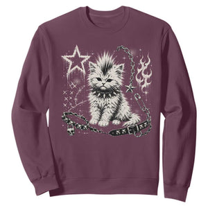 Punk Rock Kitten Mohawk Spooky Y2K Grunge Cat Graphic Sweatshirt