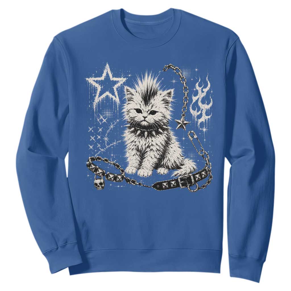 Punk Rock Kitten Mohawk Spooky Y2K Grunge Cat Graphic Sweatshirt