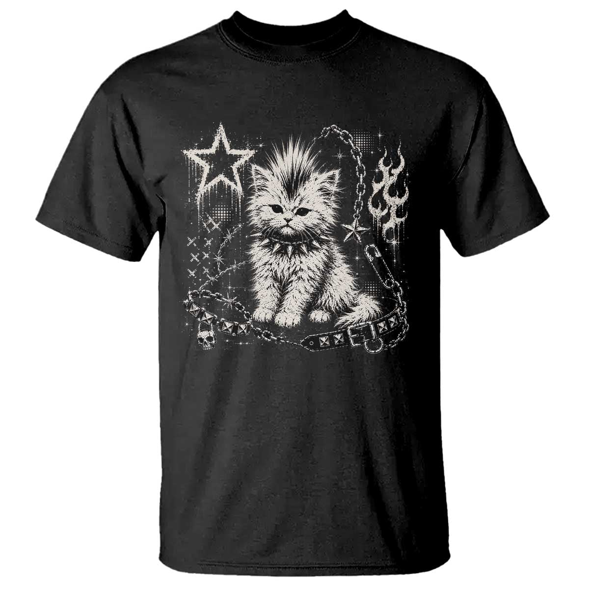 Punk Rock Kitten Mohawk Spooky Y2K Grunge Cat Graphic T Shirt