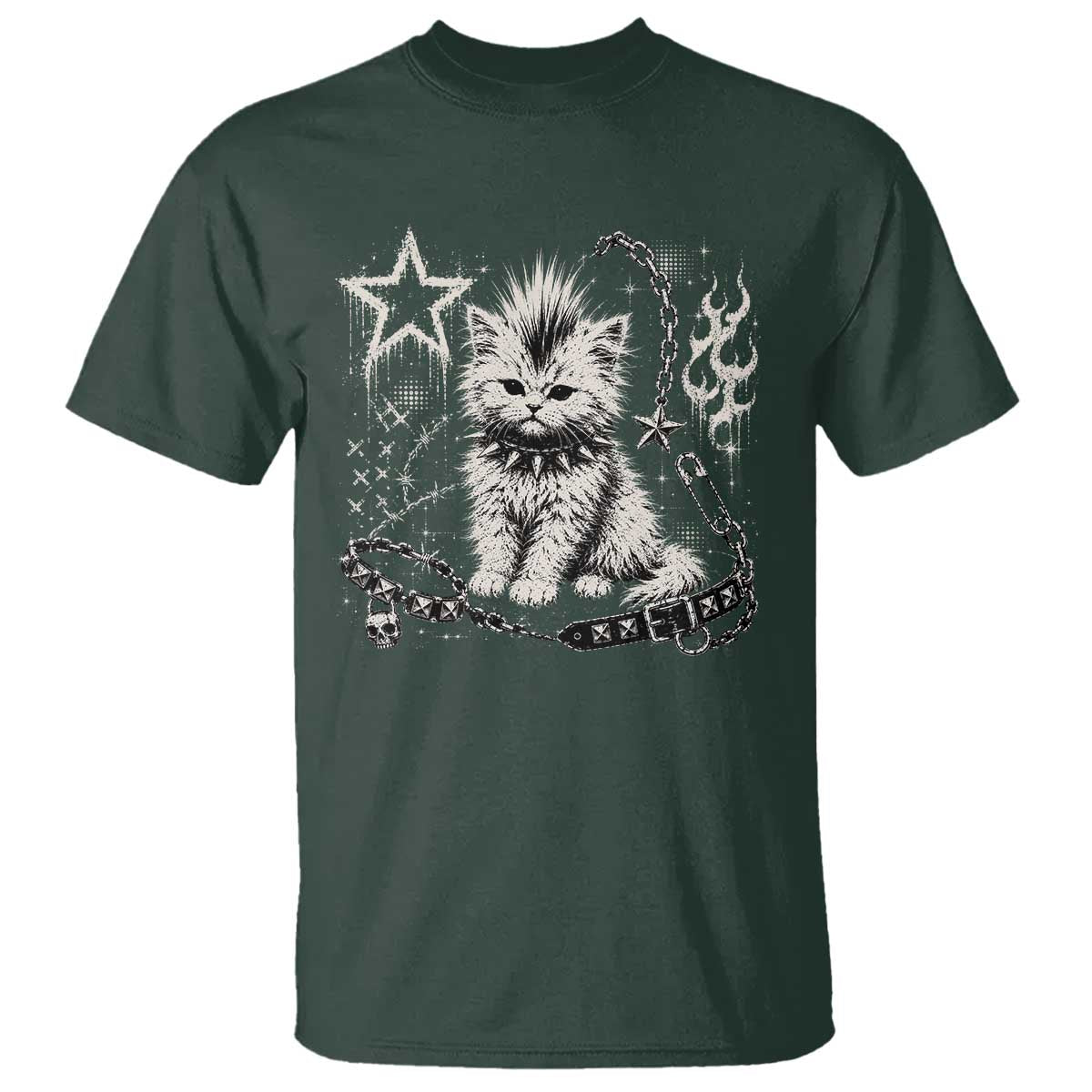 Punk Rock Kitten Mohawk Spooky Y2K Grunge Cat Graphic T Shirt