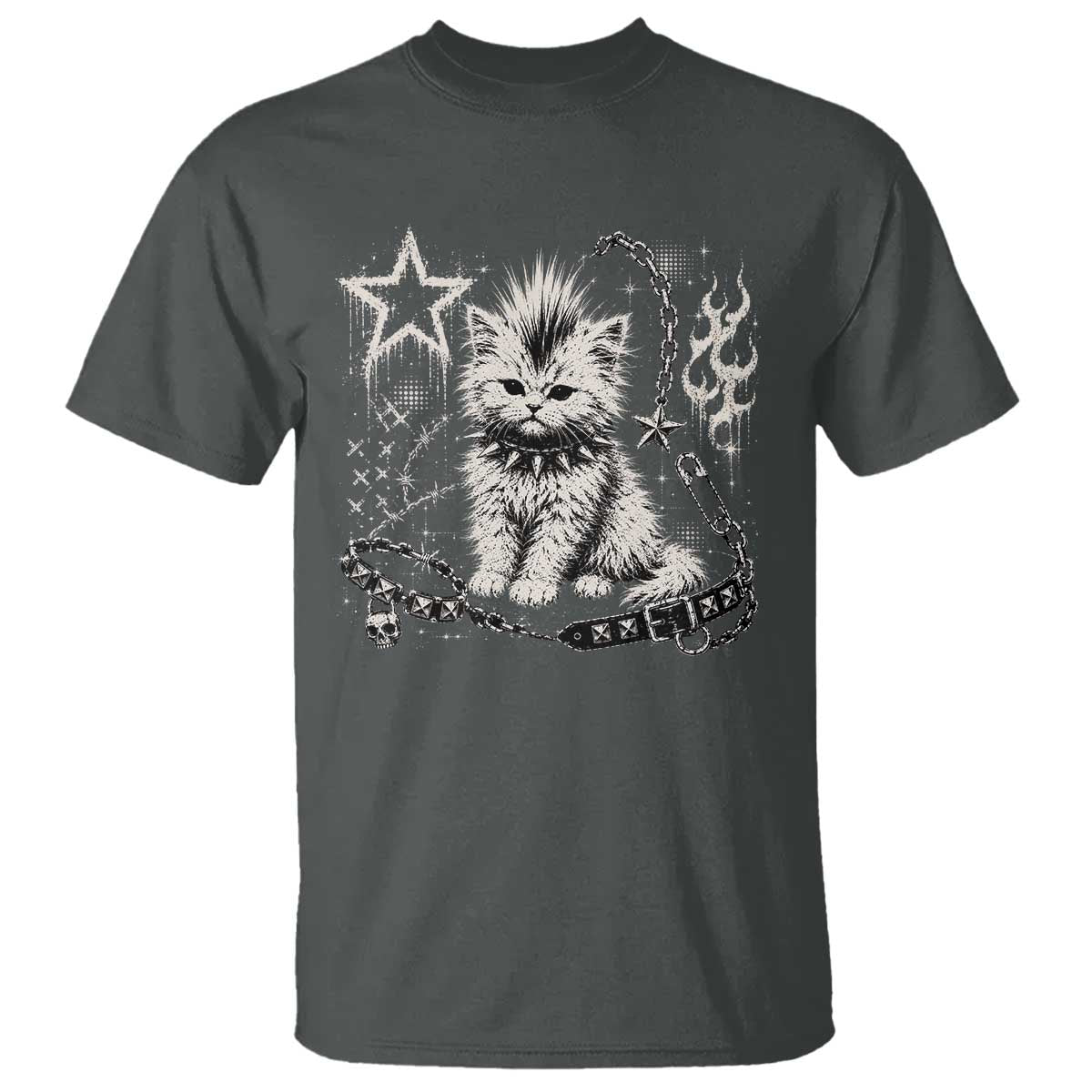 Punk Rock Kitten Mohawk Spooky Y2K Grunge Cat Graphic T Shirt